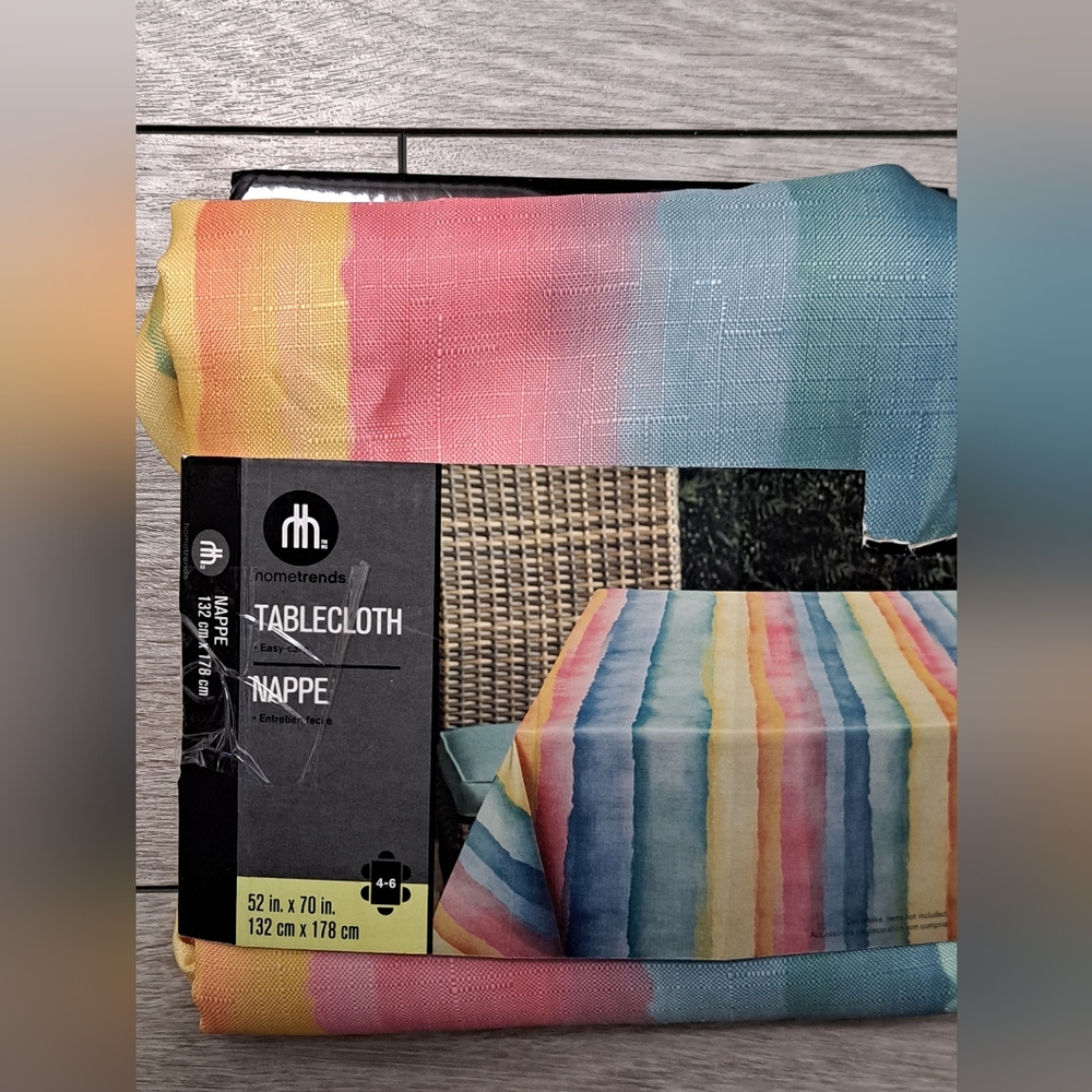 Brand New Hometrends 52x70 Colorful Striped Tablecloth